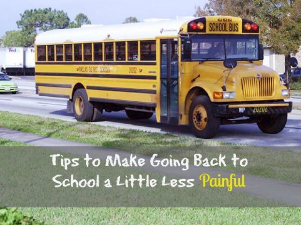 स्कूल bus photo with message about making the return to school less painful