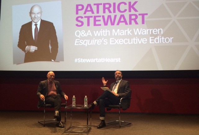 के लिये the Hearst Corporation's Master Class series, Esquire executive editor Mark Warren interviewed actor Patrick Stewart at an event leading up to the premiere of Stewart's new Starz series, 