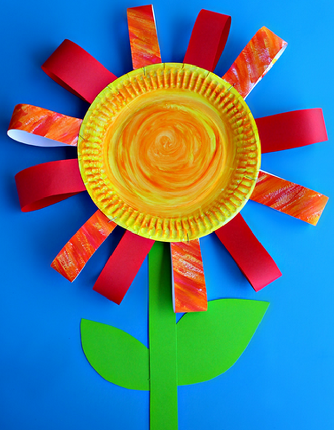 Papir plate flower craft for kids