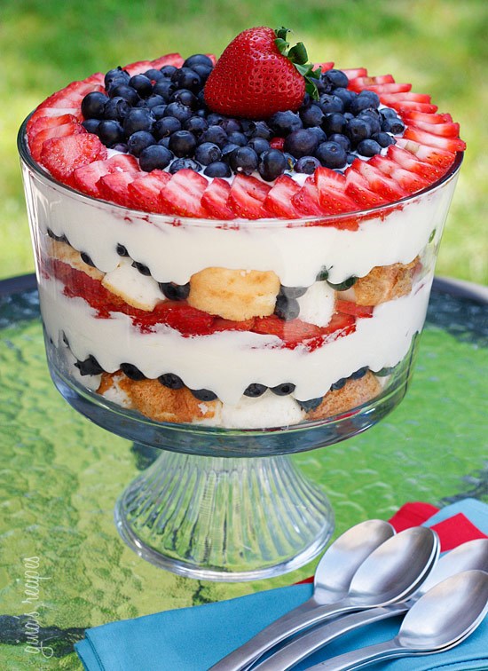 אדום, white and blueberry trifle