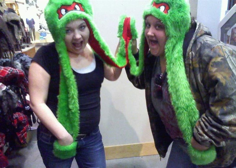 א photo of Lauren Buteau and Hannah Simmons clowning around