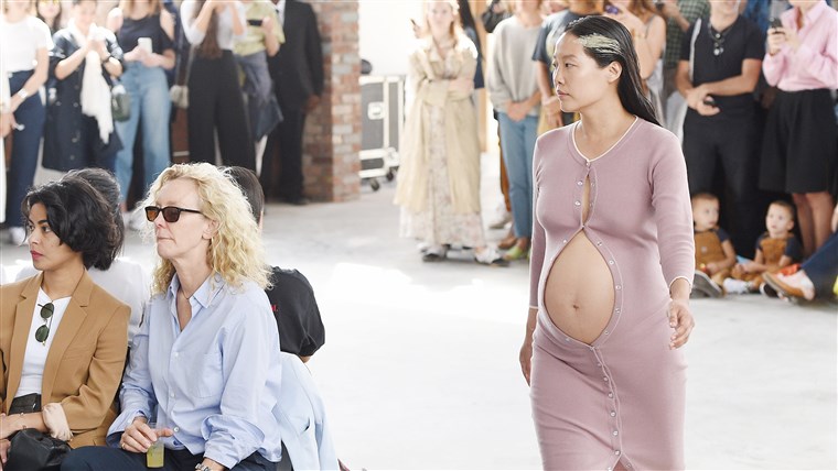 בהריון model Maia Ruth walks in Eckhaus Latta runway show