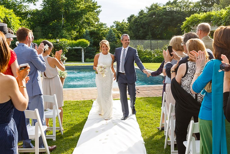 केटी Couric and John Molner decided to do their own thing and walk down the aisle together at their non-traditional wedding on June 21 in the backyard of Couric's home in East Hampton, New York. 
