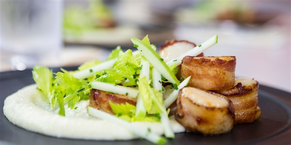 al Roker's Bacon Wrapped Scallops with Root Vegetable Purée