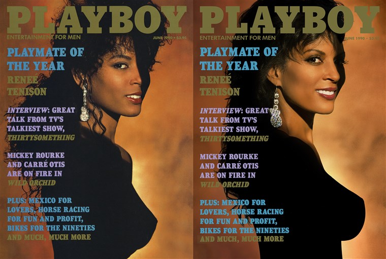 רנה Tenison in 1990 and today. She was the magazine's first black Playmate of the Year. 