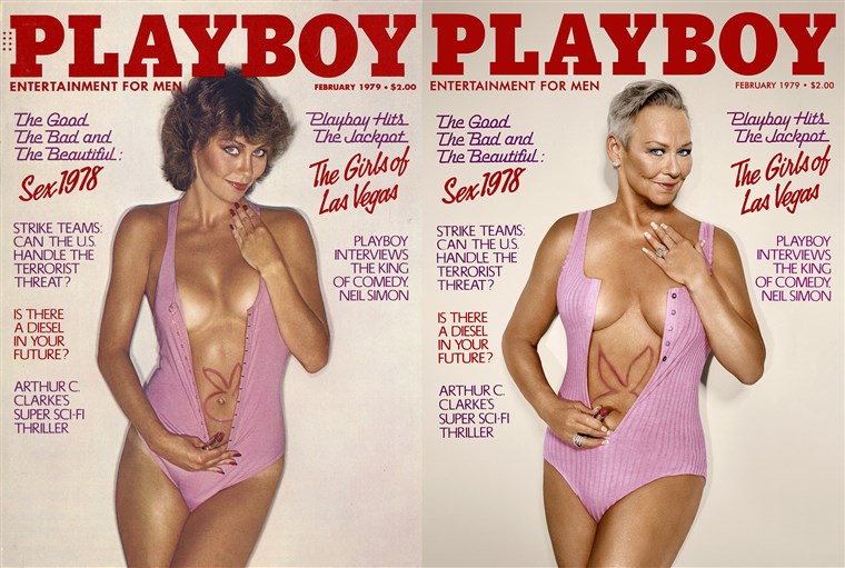 קנדיס Collins re-created her February 1979 Playboy cover.
