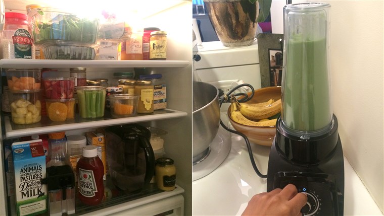 ארוחת בוקר of champions: Tamron's fridge and morning juice.