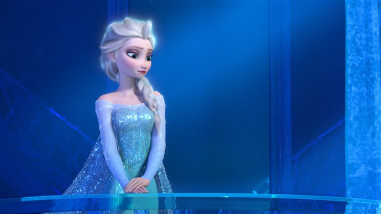 Ez image released by Disney shows a teenage Elsa the Snow Queen, voiced by Maia Mitchell, in a scene from the animated feature 