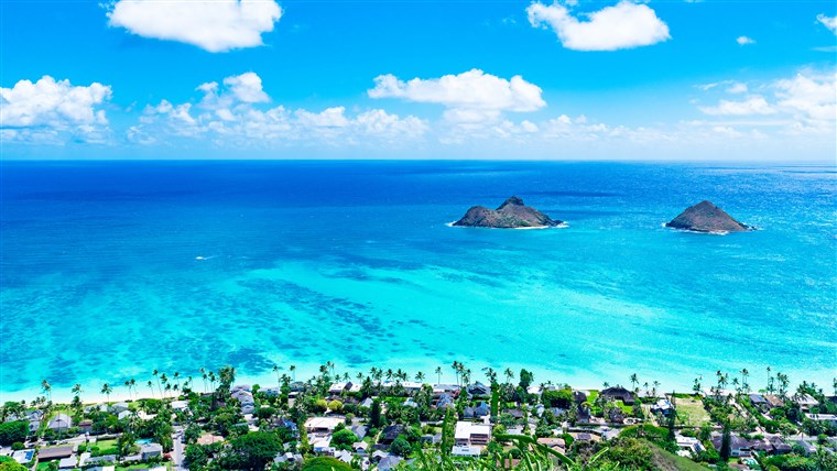 הטוב ביותר US beaches: Lanikai Beach as seen from above in Kailua, Oahu, Hawaii