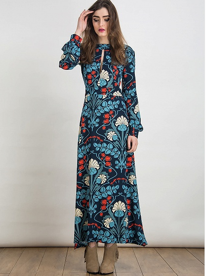 ססגוניות Floral Plunge Cut out Long Sleeve Maxi Dress by Choies