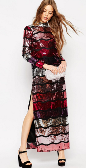 אסוס Long Sleeve Sequin Strip Maxi Dress