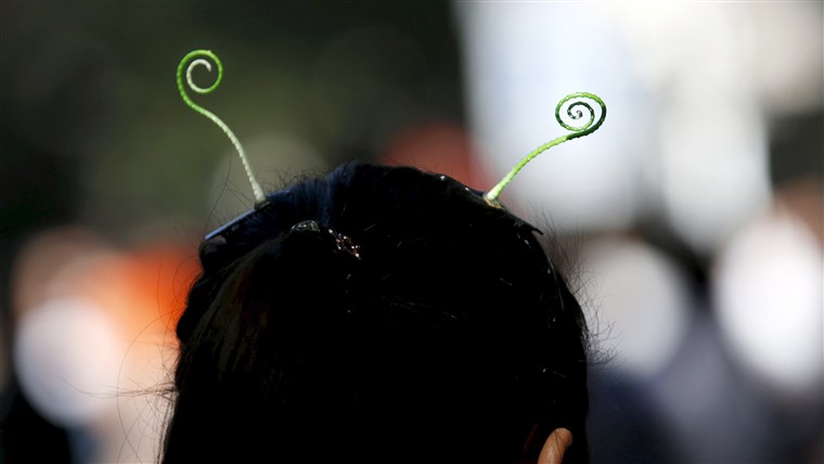 ए woman wearing sprout-like hairpins in Beijing