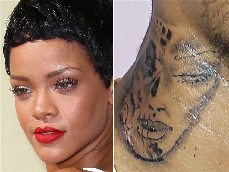 Pjevač Chris Broiwn has a new tattoo that many think resembles his former girlfriend, Rihanna, seen at left in 2012.
