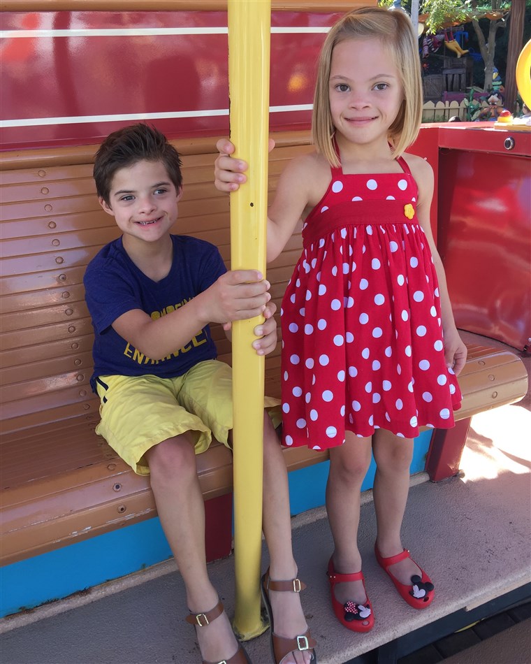 सोफिया and her brother, Joaquin, who also has Down Syndrome, on a recent family vacation to Disneyland.