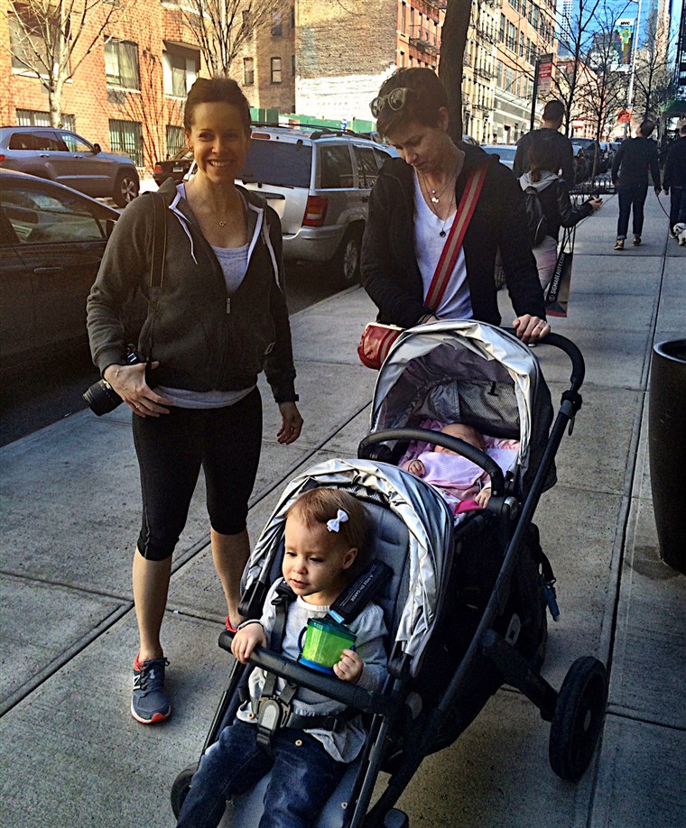 कक्ष in our hearts... and in the new stroller. Jenna Wolfe and Stephanie Gosk step out with daughters Harper and Quinn.