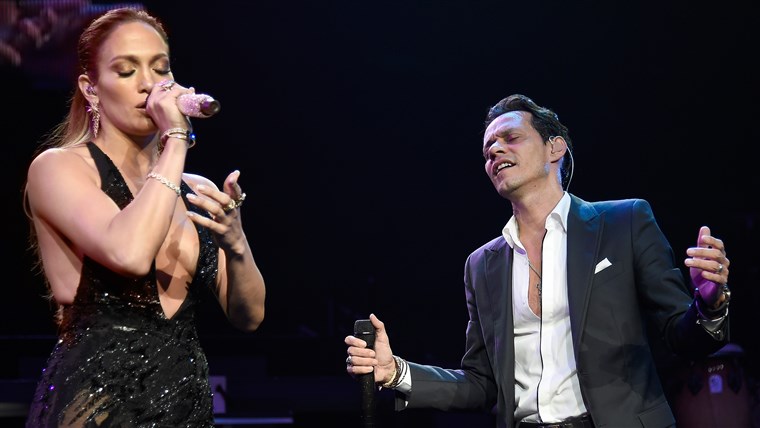 Jennifer Lopez performs onstage with Marc Anthony