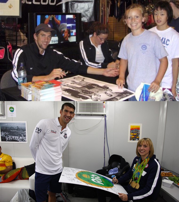 9 वर्षीय Katie Ledecky gets an autograph from Michael Phelps in 2006... and co-signs her own in 2016!