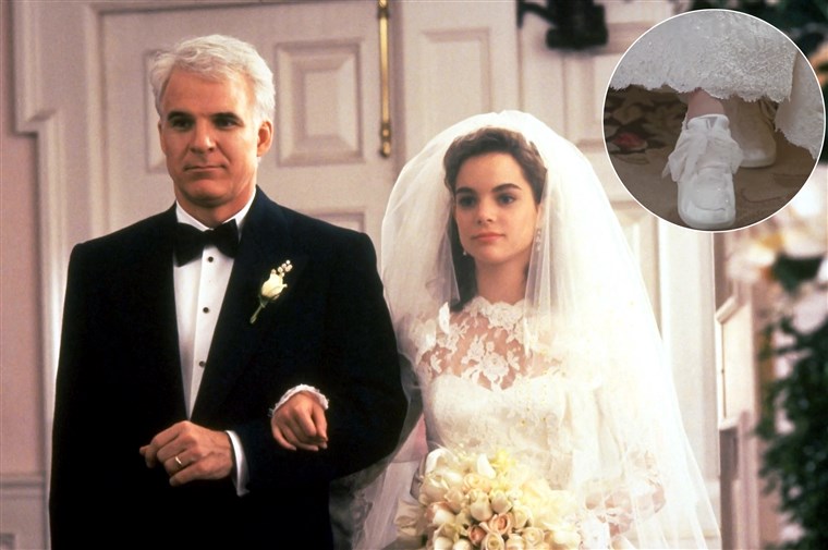 ב the film “Father of the Bride,” actress Kimberly Williams' character famously wore sneakers under her wedding gown. 