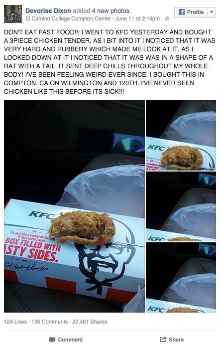 תמונה: Facebook photo of KFC fried chicken