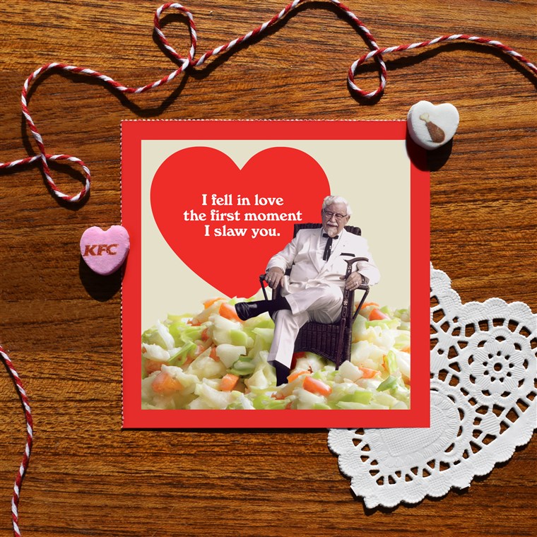 कर्नल Sanders spreads the love this Valentine's Day with scratch n' sniff cards.