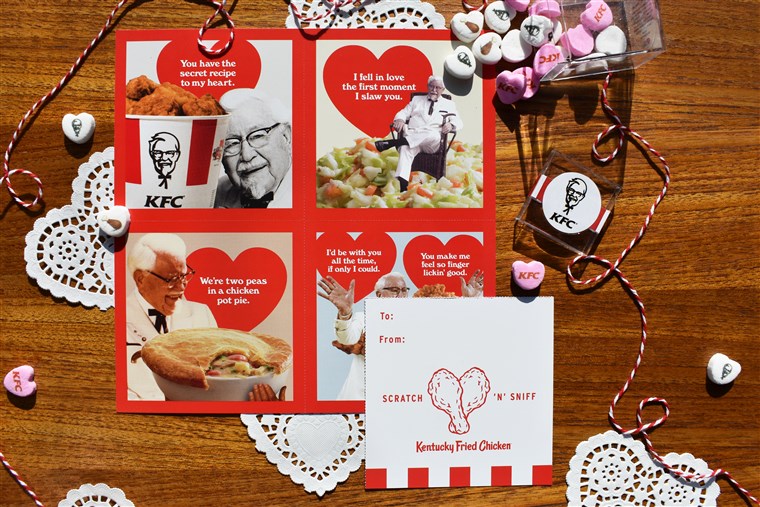 केएफसी launches chicken-scented scratch n' sniff Valentine's Day cards Feb. 12.