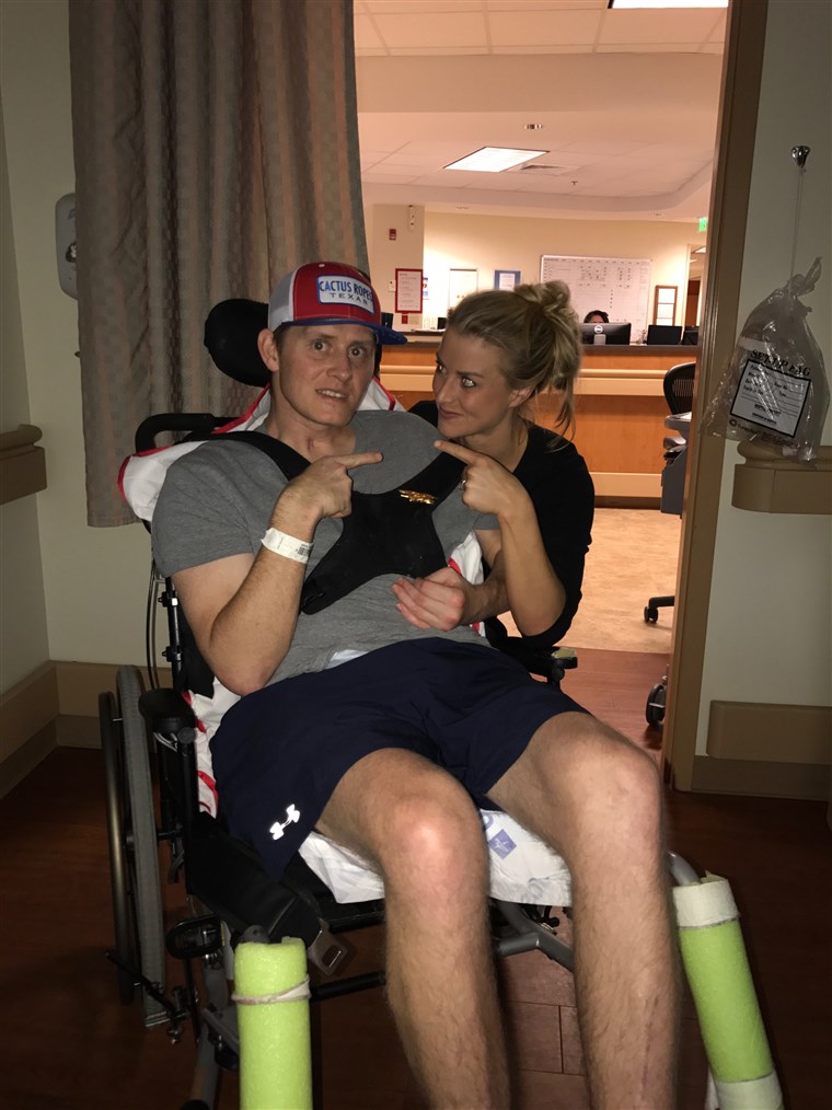 Mivel Jon Grant's accident in March, Laura Grant has been by her husband's side. Two weeks ago, he stood and embraced her for the first time during his recovery.
