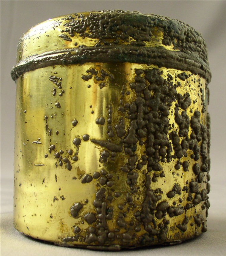 Ez brass shaving stick canister, which still contains its original shaving soap inside, is among the other Titanic items on display in Las Vegas. 