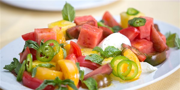 विरासत Tomato and Watermelon Salad with Mozzarella