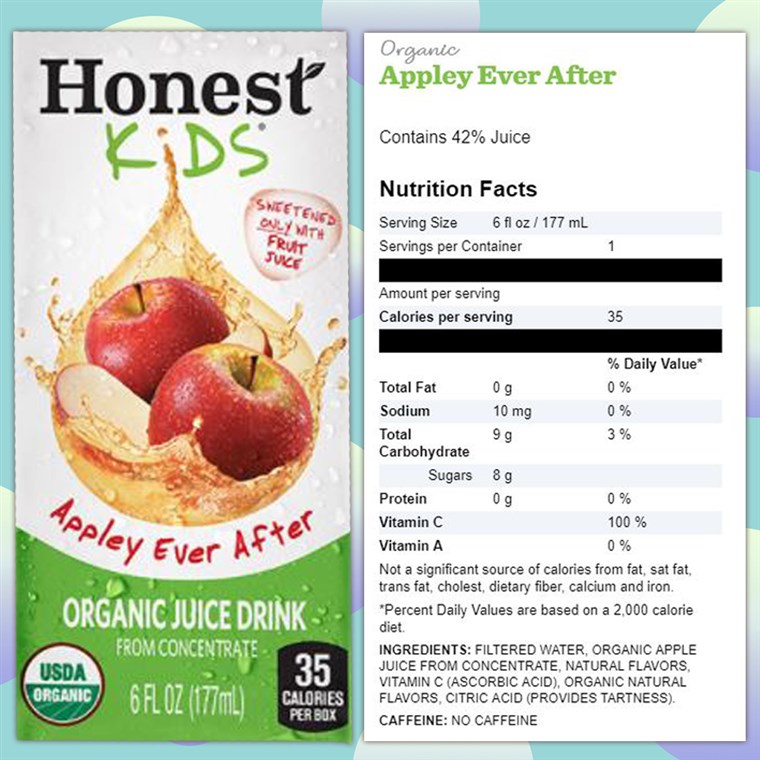 כנה Kids apple juice nutrition label