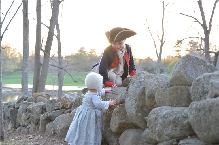 אוליבר and his little sister, Wynnie, almost 2, occasionally attend Revolutionary War reenactments with their family.
