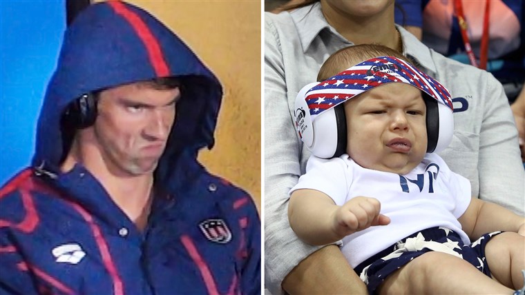 מיכאל Phelps and his infant son Boomer.