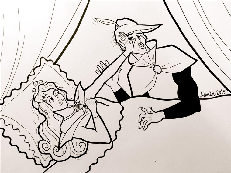 Ovaj princess doesn't want a kiss from the prince and lets him know it in Linnéa Johansson's drawing.