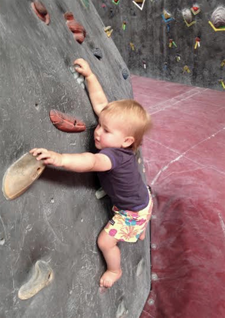 בן 20 חודשים Ellie Farmer is a rock climbing pro!