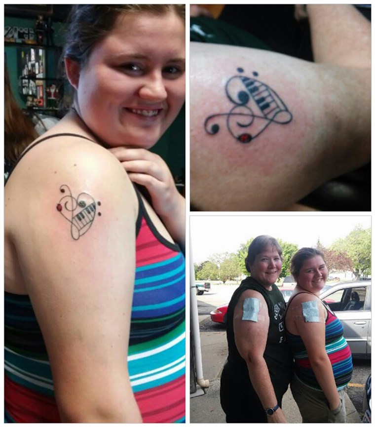 Margie Branch and her granddaughter with their first tattoos at ages 18 and 54.