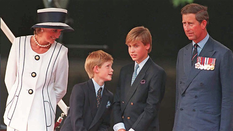 राजकुमारी Diana, Prince Harry, Prince William and Prince Charles gather for the commemorations of V-J Day in 1995.