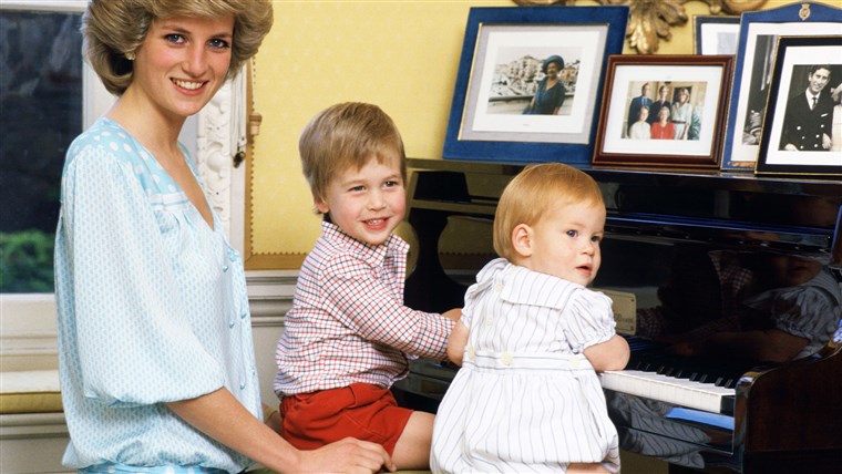 דיאנה, Princess of Wales with her sons, Prince William and P