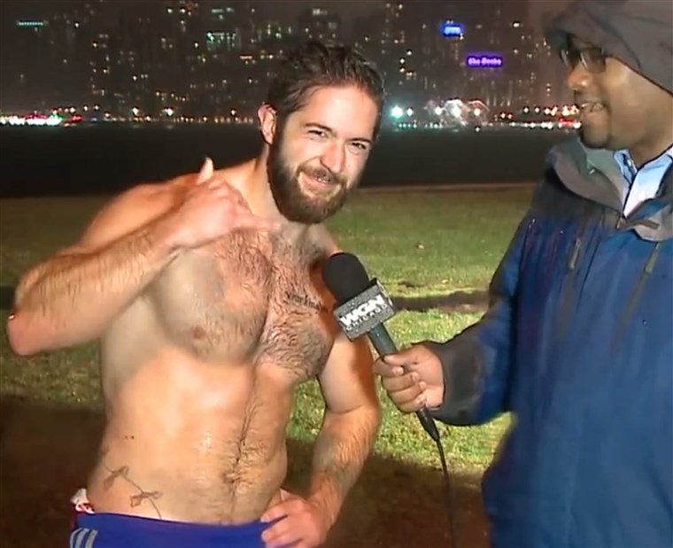 בלי חולצה runner Ethan Renoe makes big splash on weather report