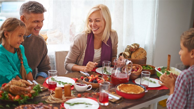 שמח family of four celebrating Thanksgiving day; Shutterstock ID 225143923; PO: TODAY.com