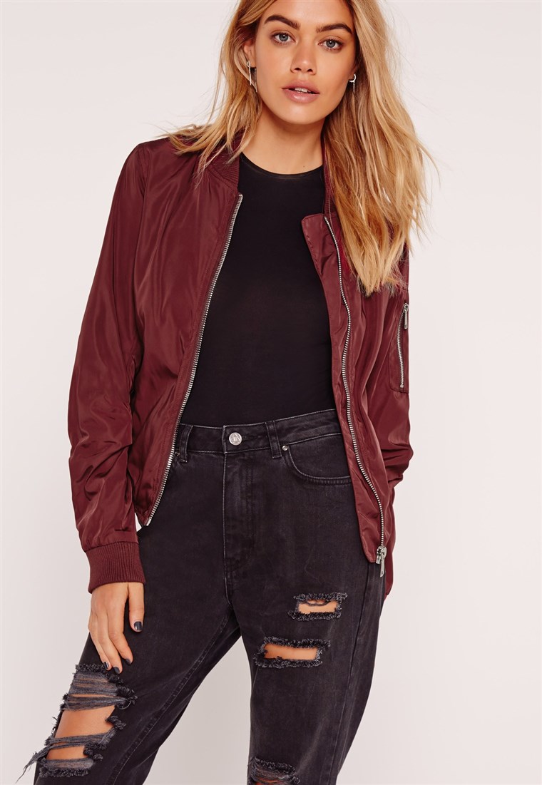 Missguided lightweight zip burgundy bomber jacket