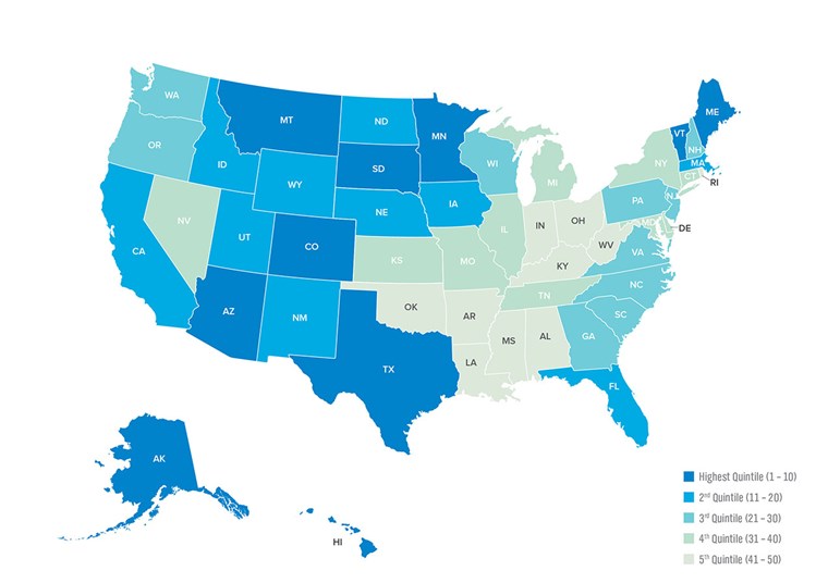 राज्य wellbeing ranking map