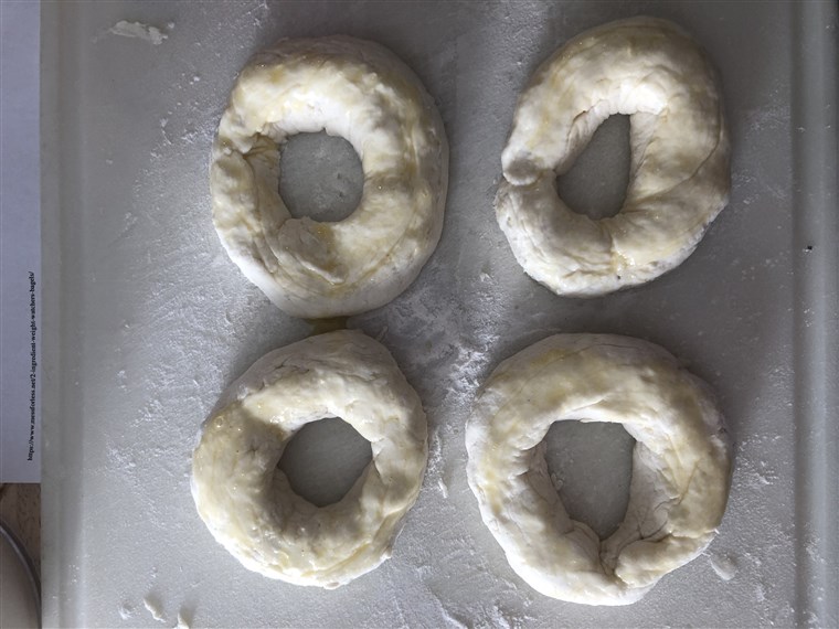 इस bagel dough is made with just two ingredients: self-rising flour and Greek yogurt.