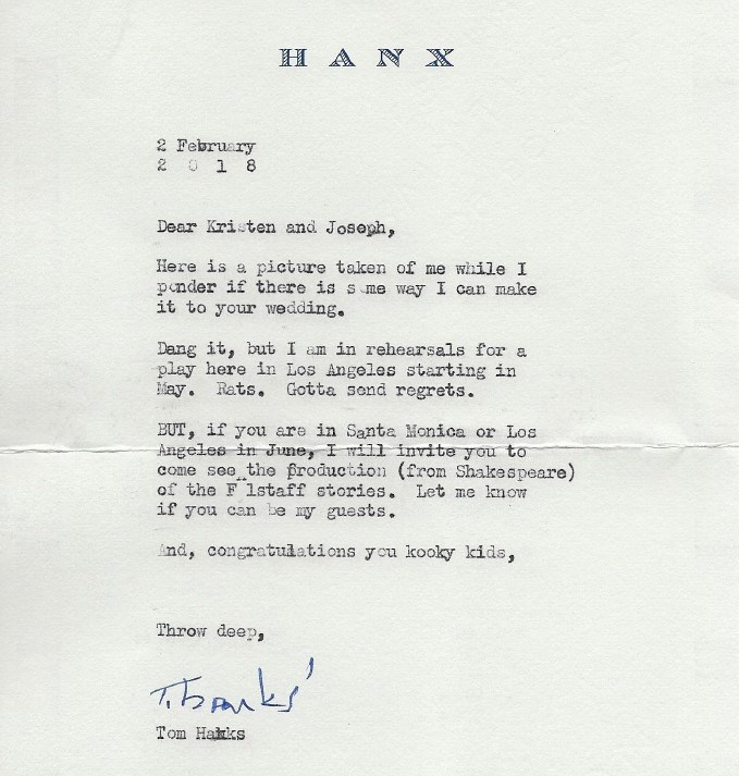 טום Hanks, wedding invitation.