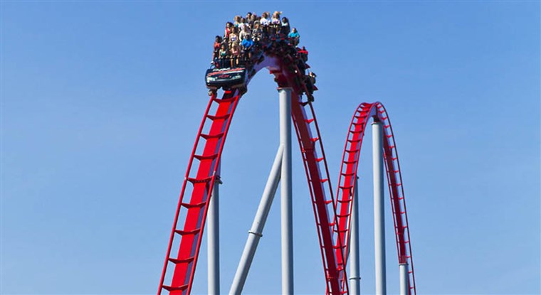 ה Intimidator roller coaster at Carowinds amusemt park in Charlotte, North Carolina