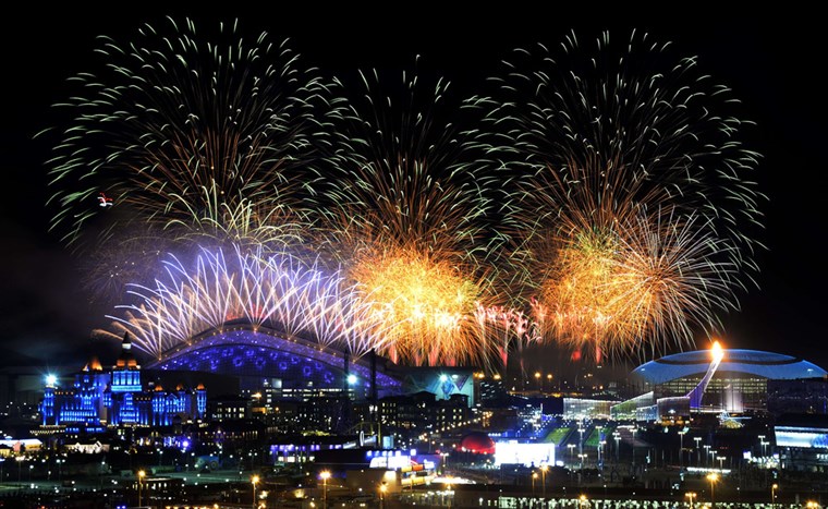 Vatromet explode over the Olympic Park at the end of the Opening Ceremony of the Sochi Winter Olympics on Feb. 7. 