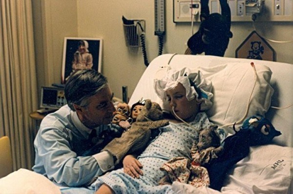 Beth Usher, who had brain surgery when she was five, developed a special friendship with Rogers. Here, he visits Usher in the hospital after her surgery, spending time with her while she was in a coma.