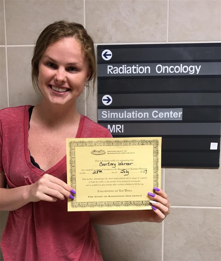מאז finishing radiation, Courtney Warner feels better. But she will need to be on chemo for at least another year to give her the best outcome.