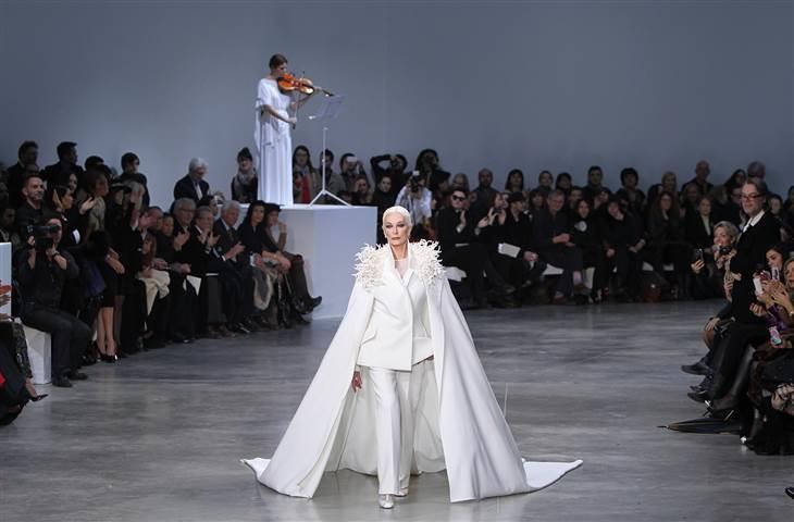 Carmen Dell'Orefice walks the runway for designer Stephane Rolland during the Haute Couture Spring-Summer 2013 collection shows in Paris.
